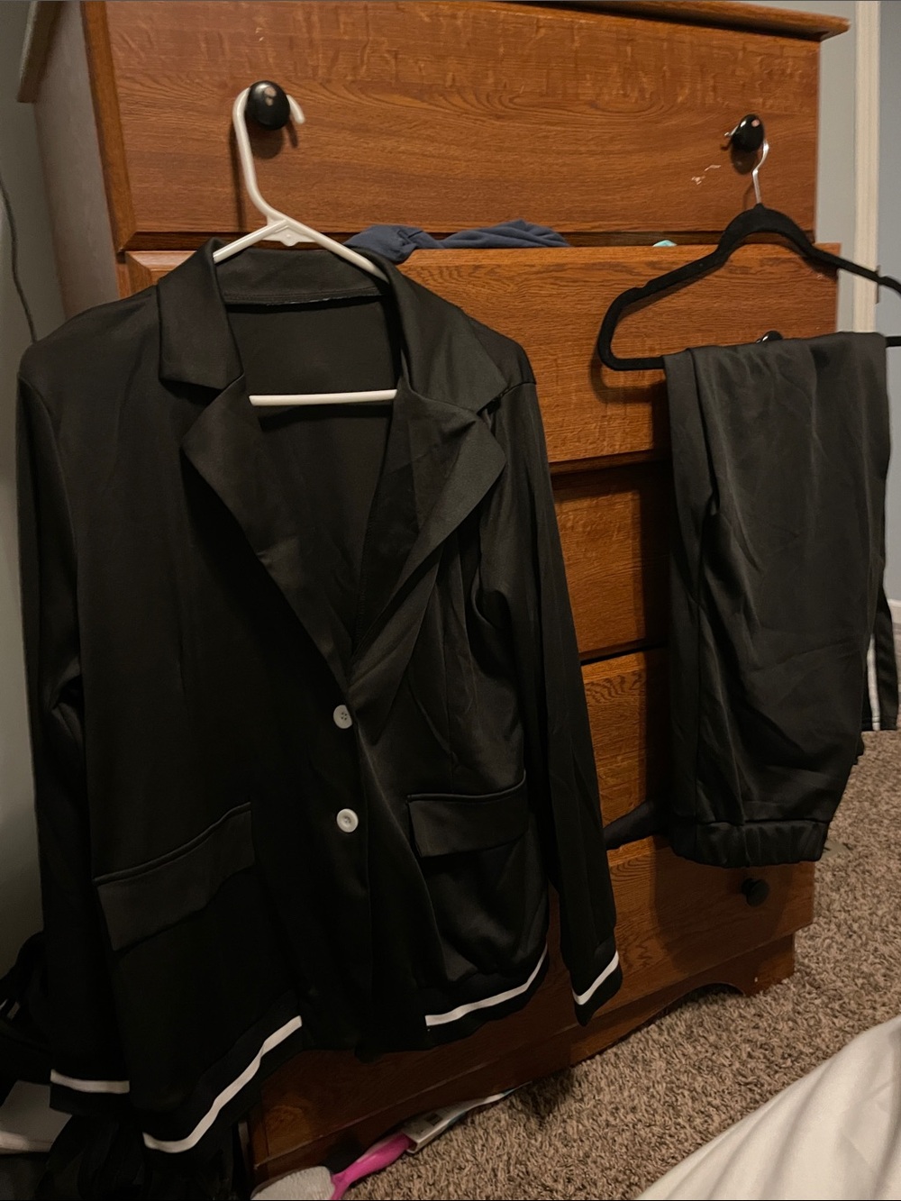 Black Women's Satin Blazer Jacket with White Trim